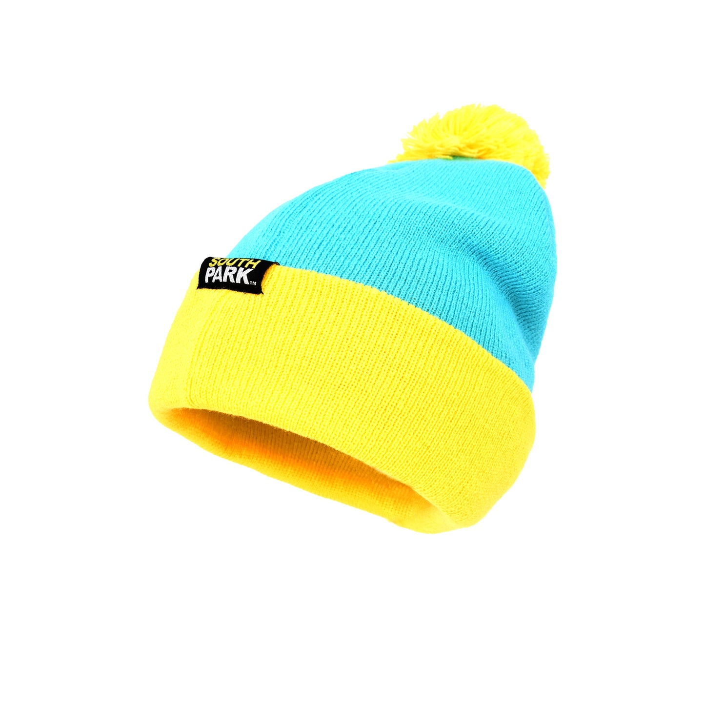 A group of South Park character beanies showcasing the vibrant colors and knit pom-pom details.