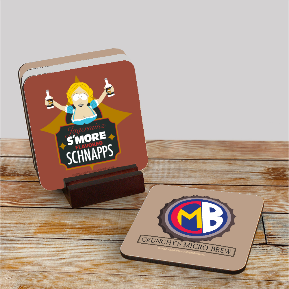 South Park Crunchy's Micro Brew Coasters with Mahogany Holder