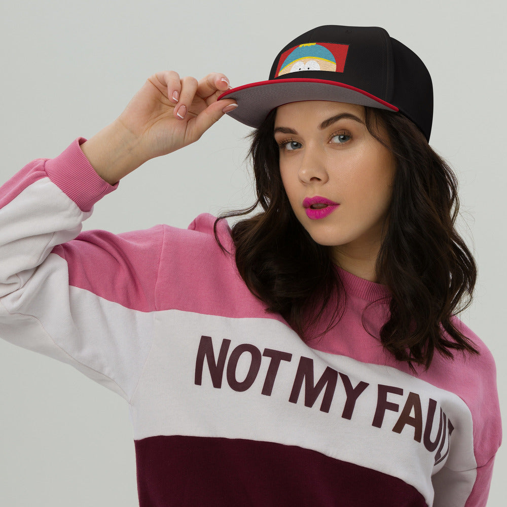 South Park Cartman Face Embroidered Snapback Hat Red / Black / Black