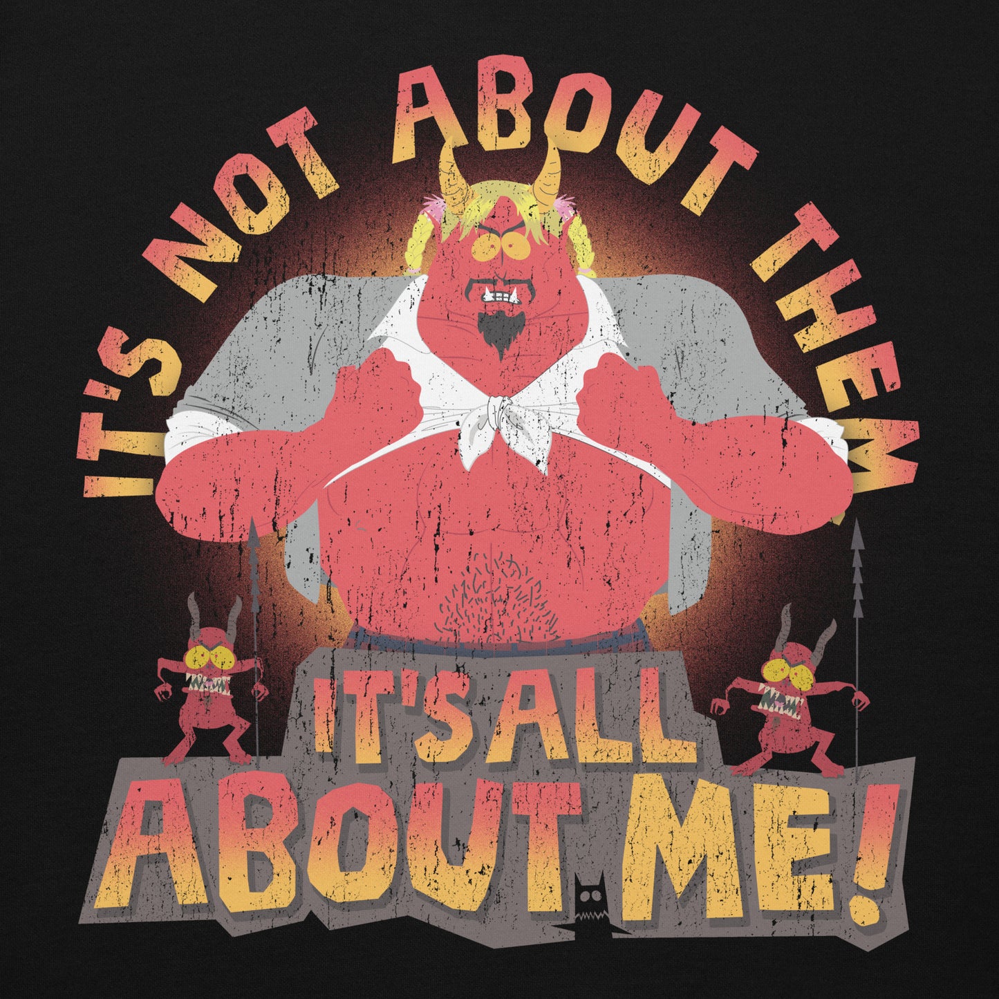 Close-up view of the Satan graphic print on the South Park hoodie showing vibrant character details