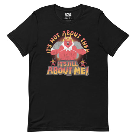 South Park crewneck t-shirt in black featuring the Satan It's All About Me! graphic design centered on the front
