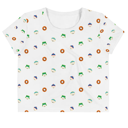 South Park Character Faces Women's All-Over Print Crop T-Shirt