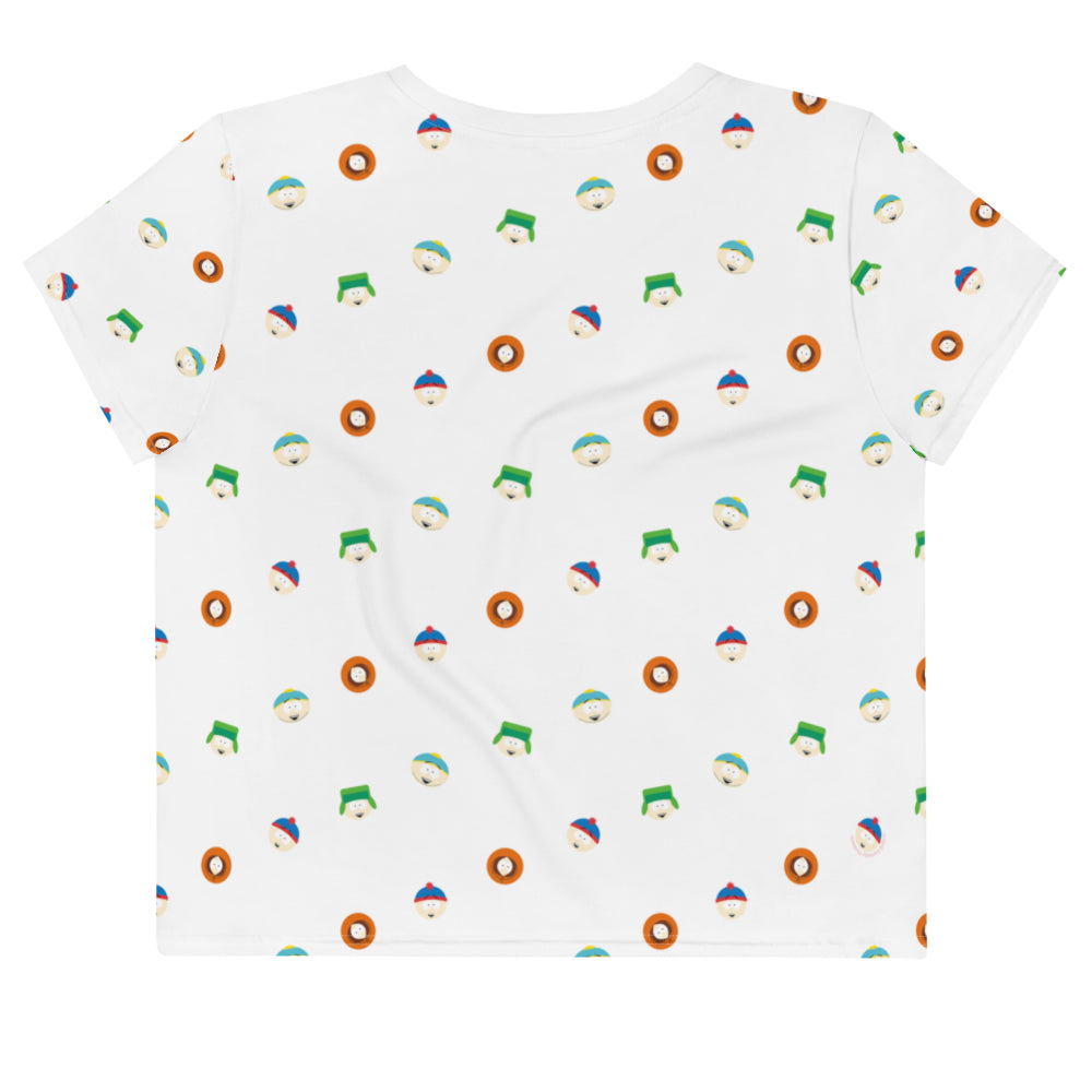 South Park Character Faces Women's All-Over Print Crop T-Shirt