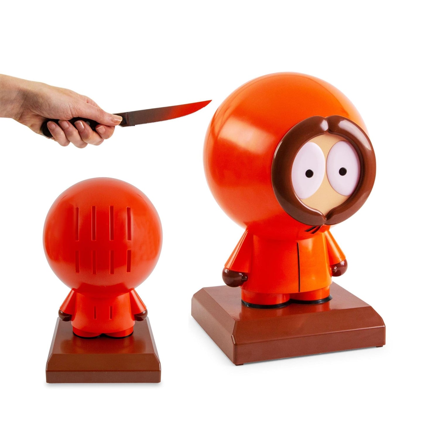 South Park Kenny 10-slot knife block shaped like the iconic character in his orange hooded coat