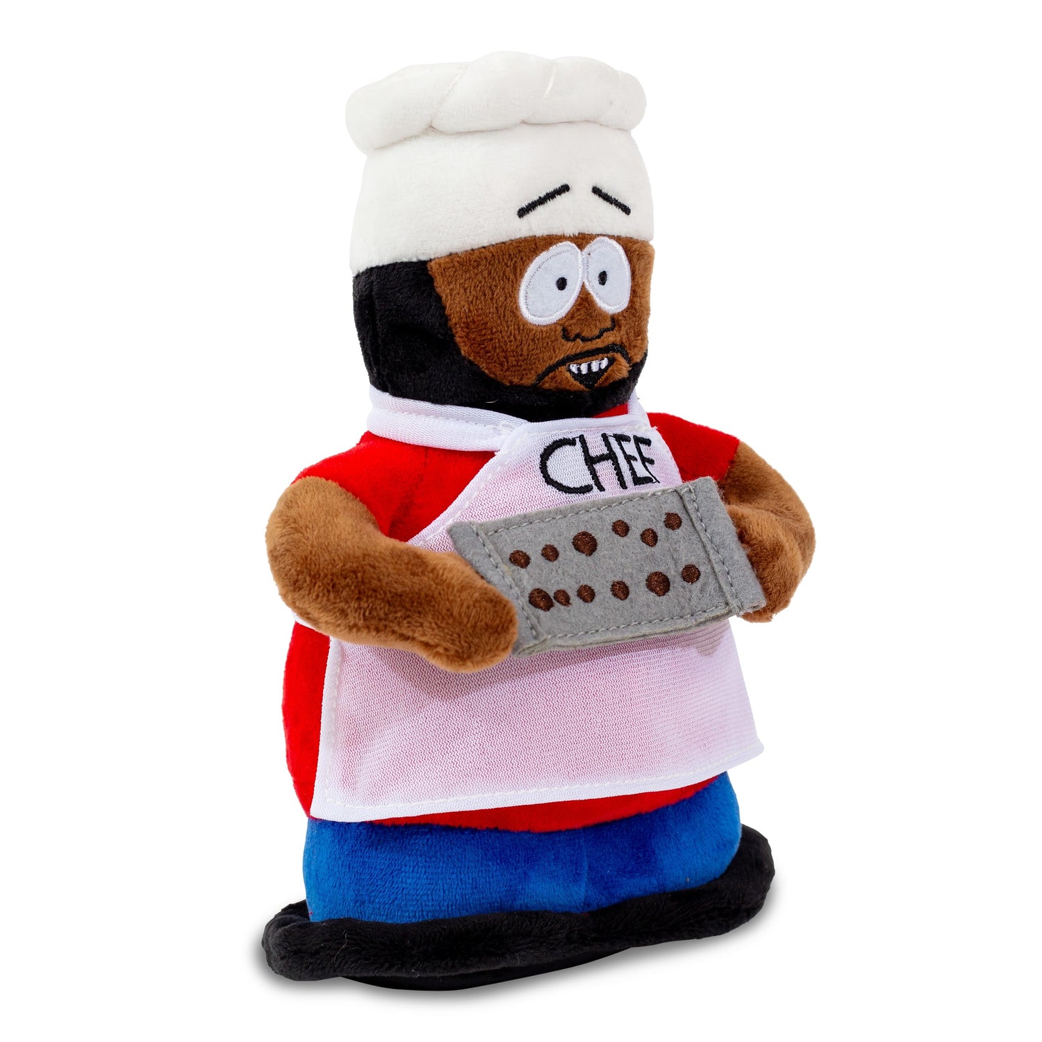 Close-up of the South Park Chef plush character face and signature chef hat