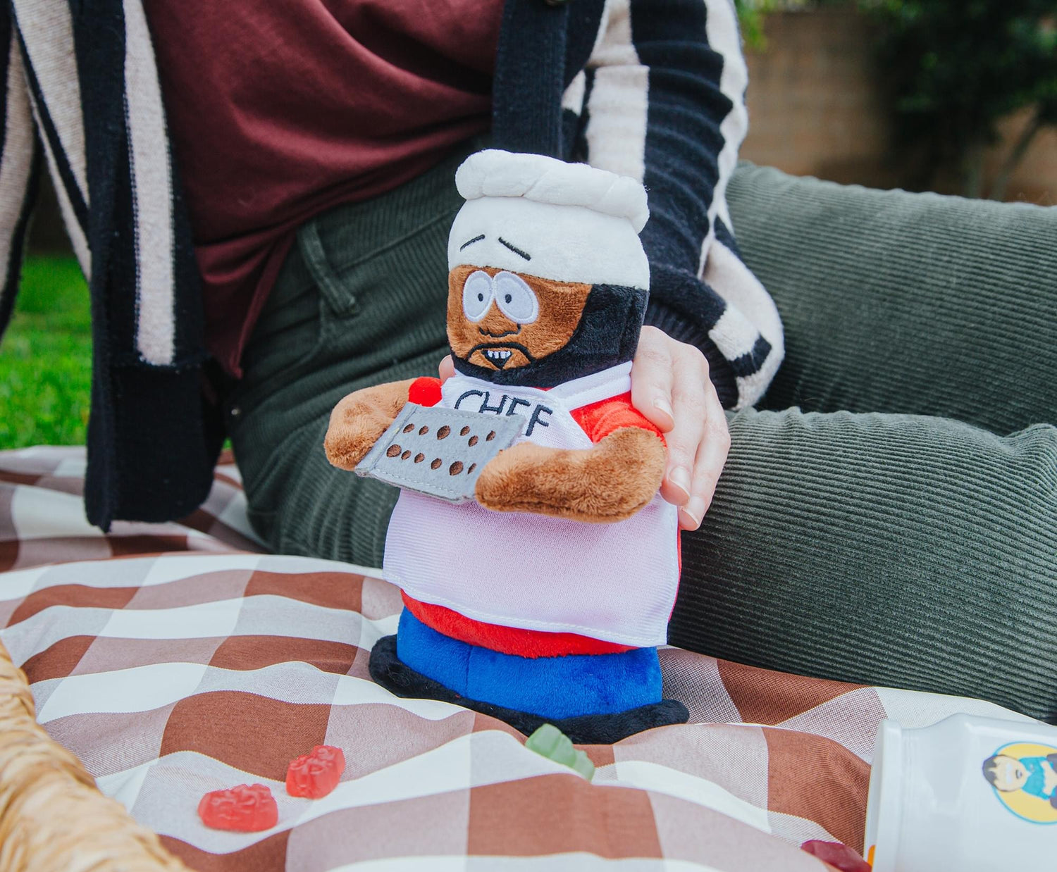 South Park Chef plush toy shown next to a scale reference object