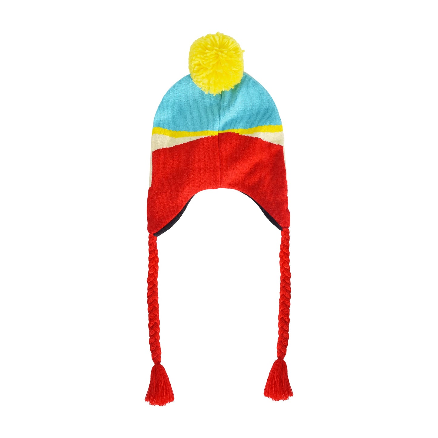 Front view of South Park Eric Cartman Peruvian Beanie showing character face and tassels