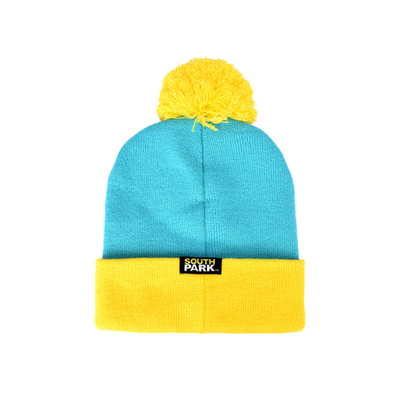 South Park knit beanies with pom-poms featuring Stan Marsh and Kyle Broflovski designs.