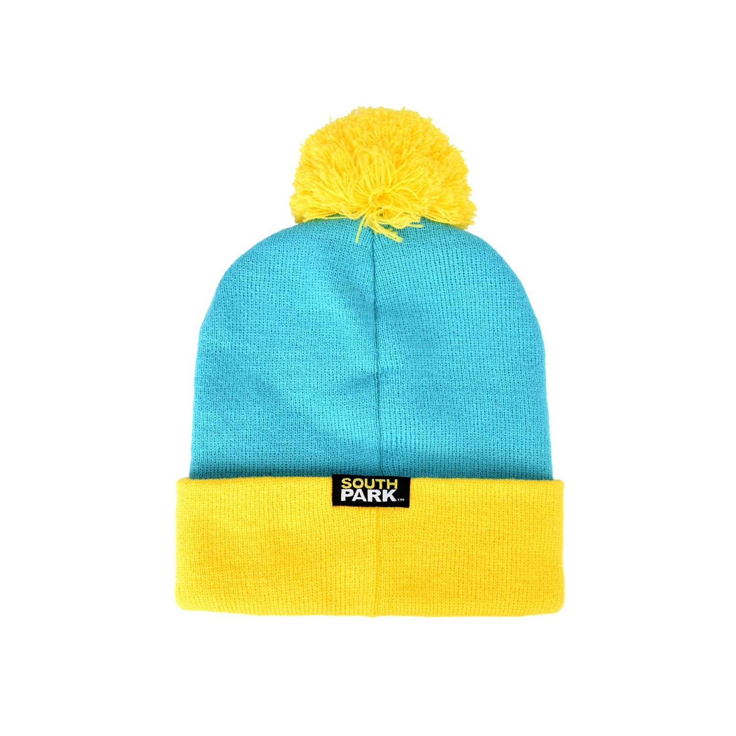 South Park knit beanies with pom-poms featuring Stan Marsh and Kyle Broflovski designs.