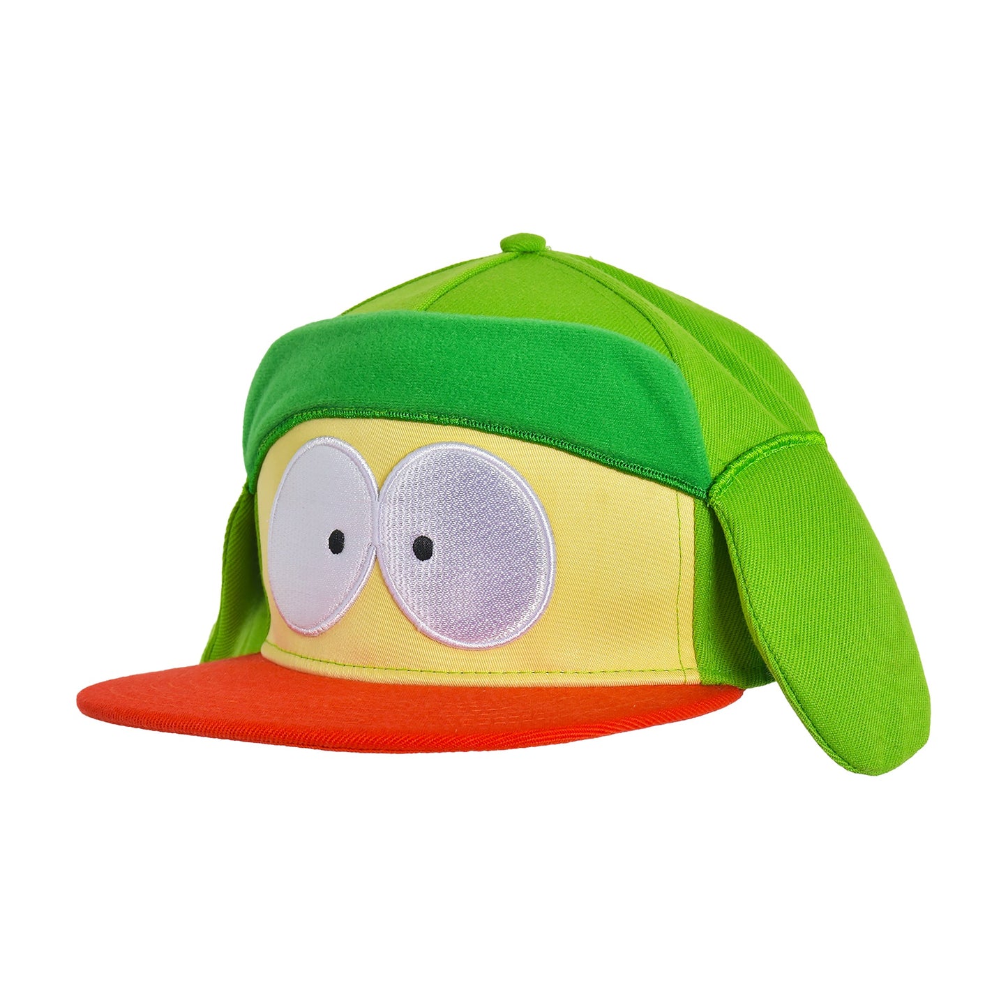 South Park Kyle Cosplay Snapback Hat front view showing 3D ears and embroidered eyes