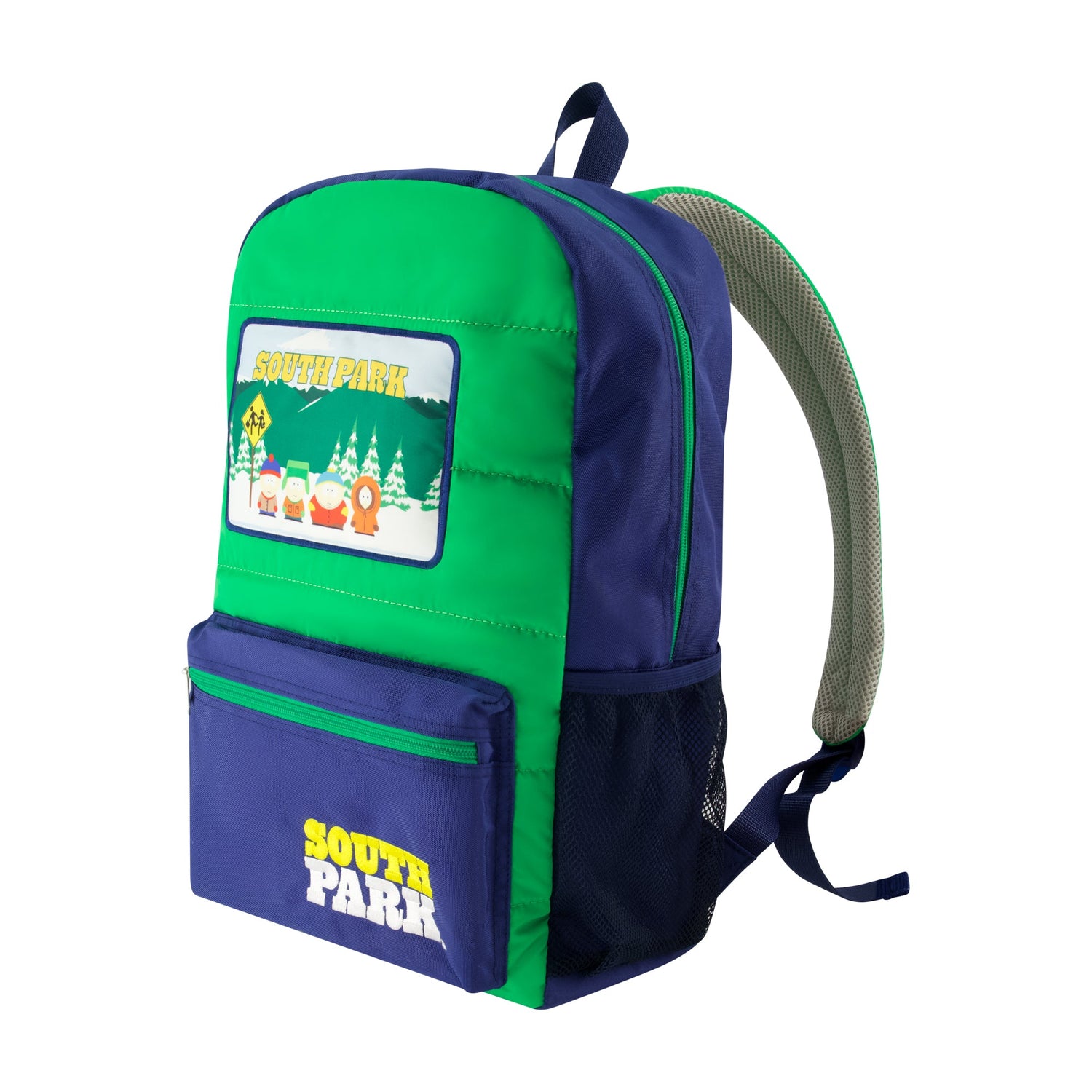 Back view of South Park backpack with padded airflow straps