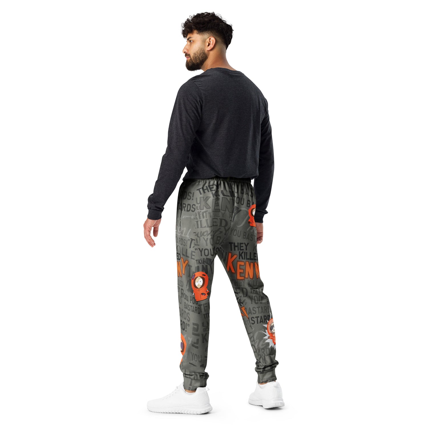 Detail shot of the recycled polyester fabric and waistband of the official South Park joggers.