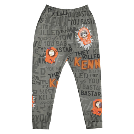 Close-up shot of the Dead Kenny graphic on the slim-fit joggers.