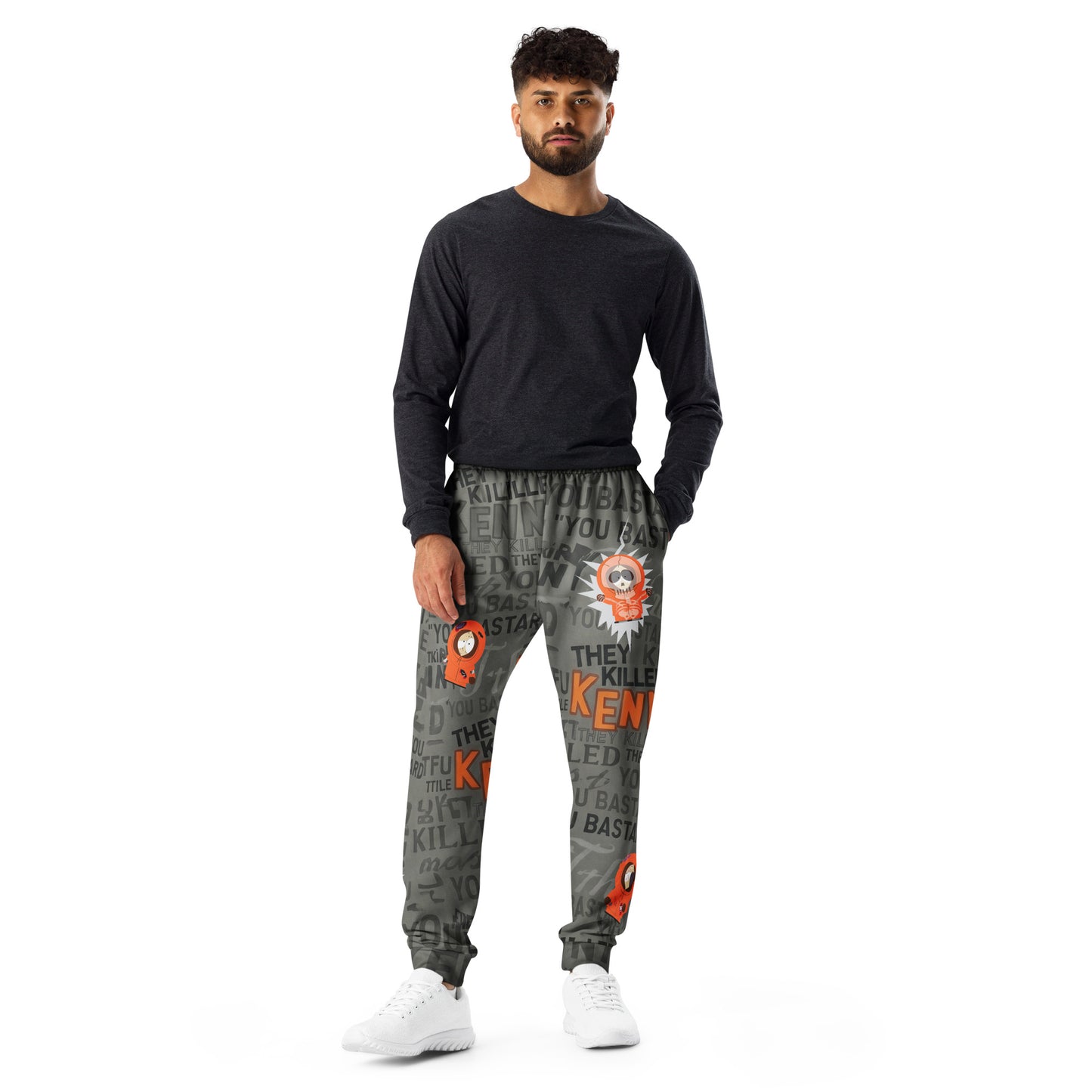 Back view of the South Park sweatpants showing the tapered leg and cuffed ankles.