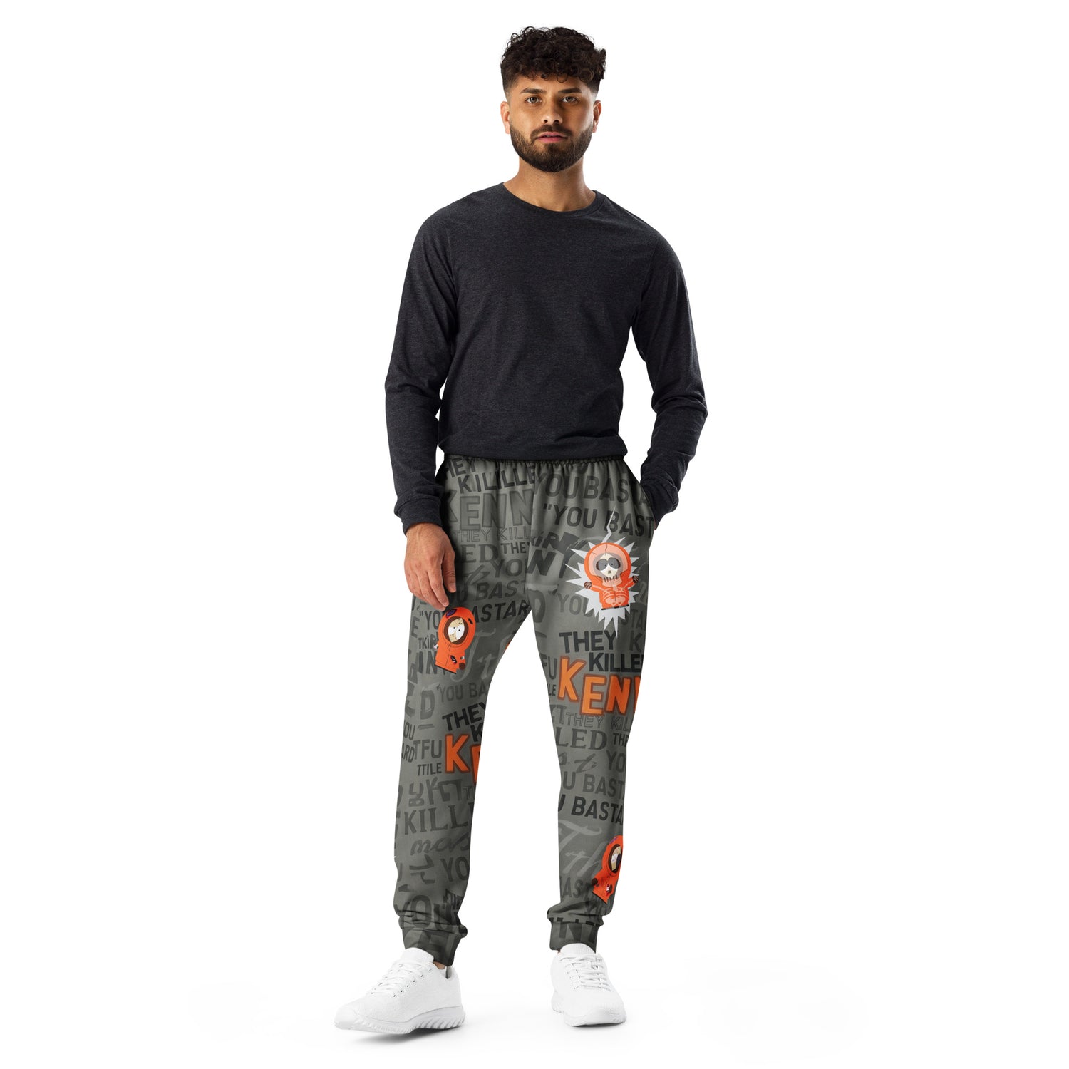 Back view of the South Park sweatpants showing the tapered leg and cuffed ankles.