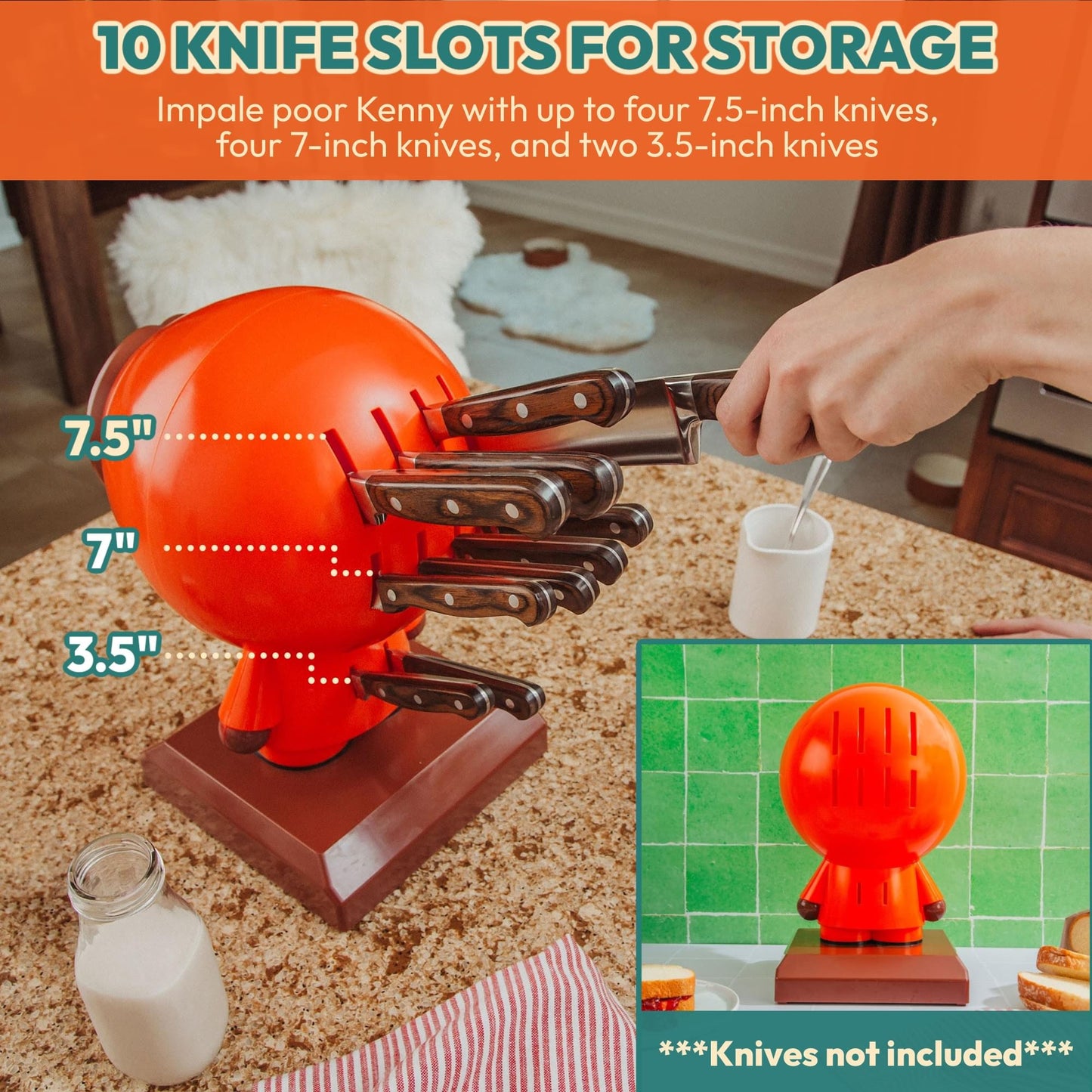 Kenny South Park kitchen knife holder displayed on a modern kitchen countertop