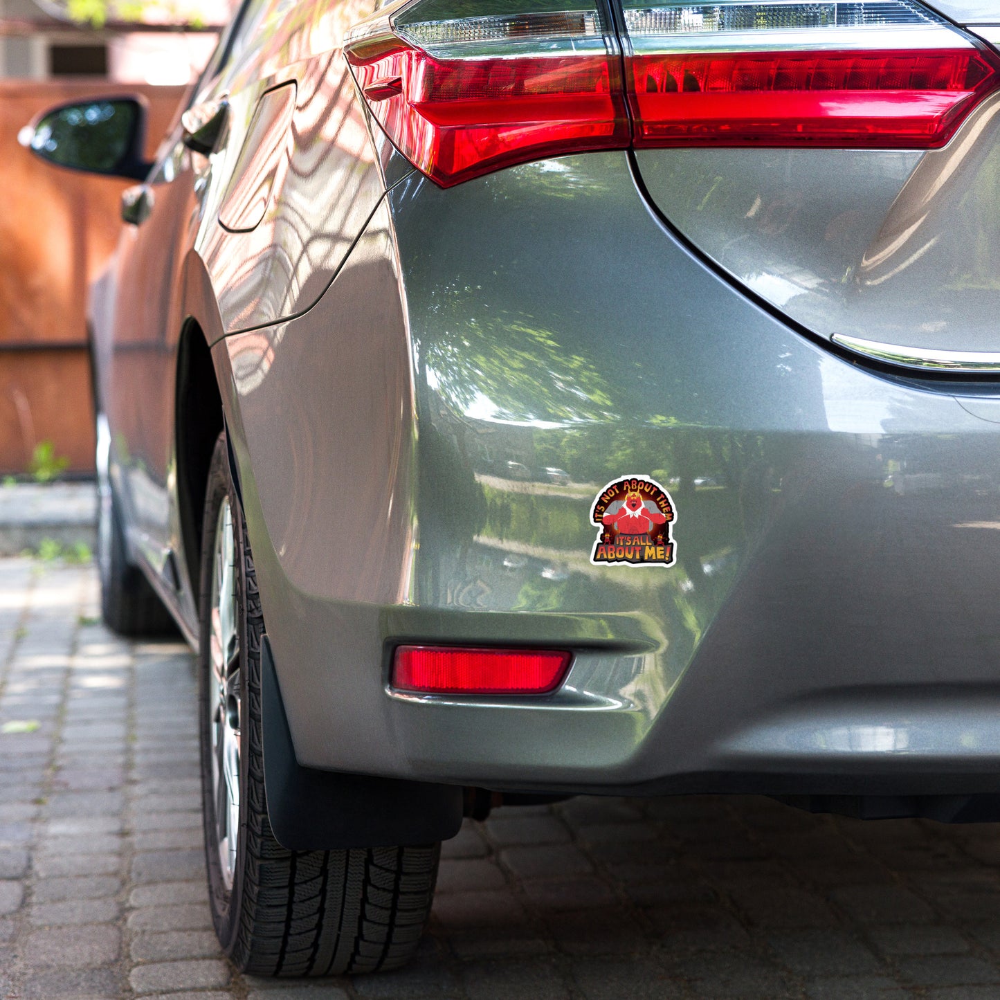 Angle view of the vinyl sticker showcasing its durable contours and die cut edges