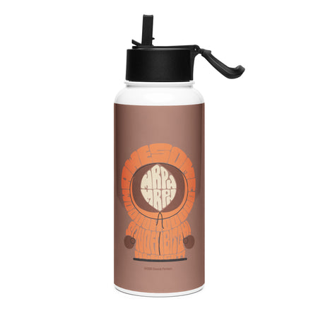 South Park stainless steel water bottle featuring Kenny McCormick graphic and quote against a solid background