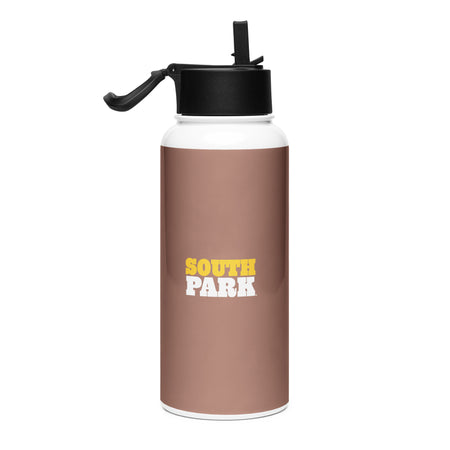 Close-up of the South Park Kenny quote printed on a durable stainless steel water bottle