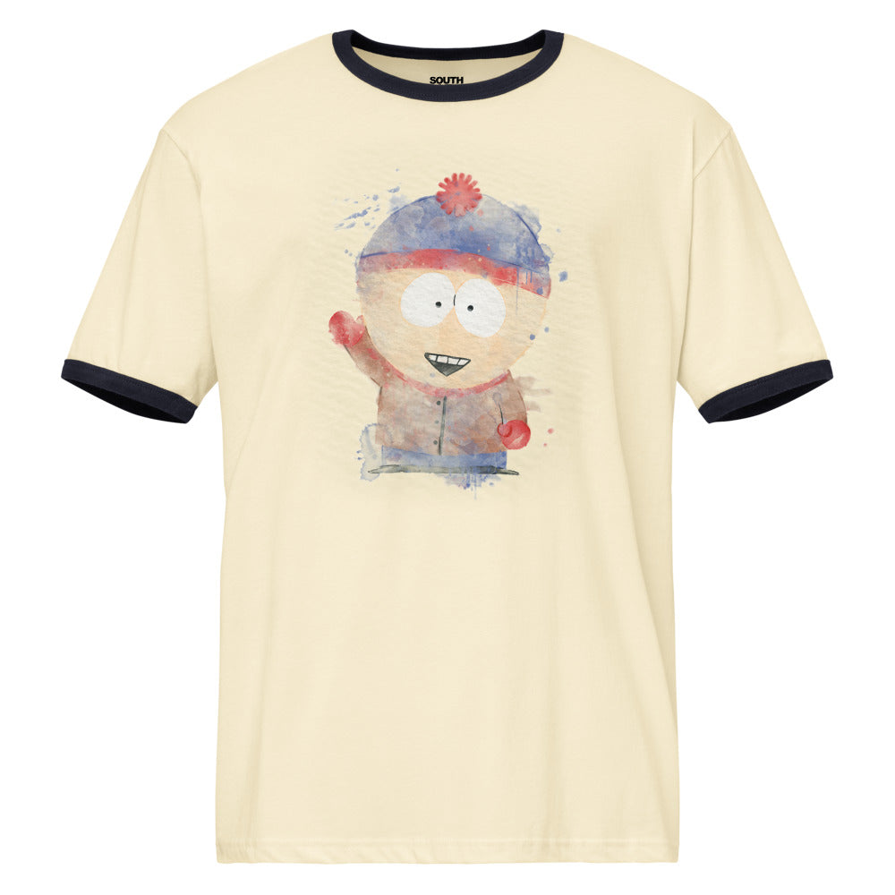 South Park Ringer T-Shirt Stan Watercolor  Natural / Midnight Navy