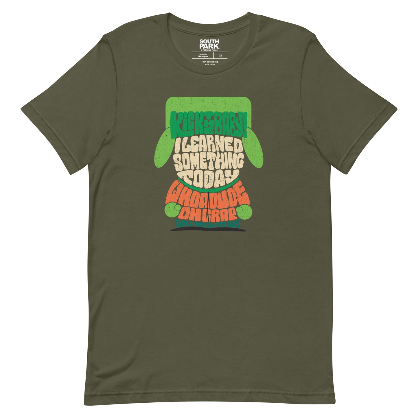 South Park Kyle graphic t-shirt laid flat showing quote design
