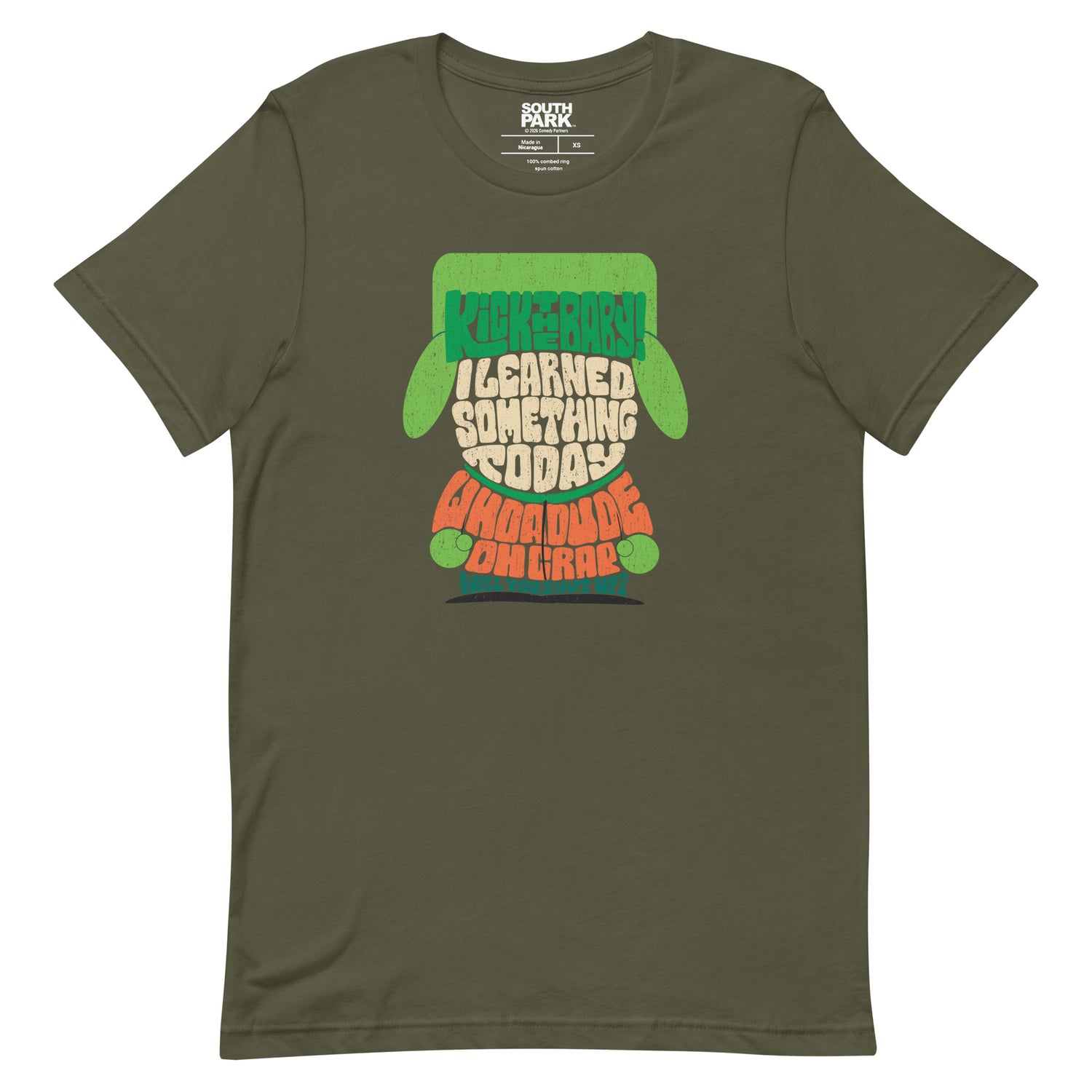 South Park Kyle graphic t-shirt laid flat showing quote design