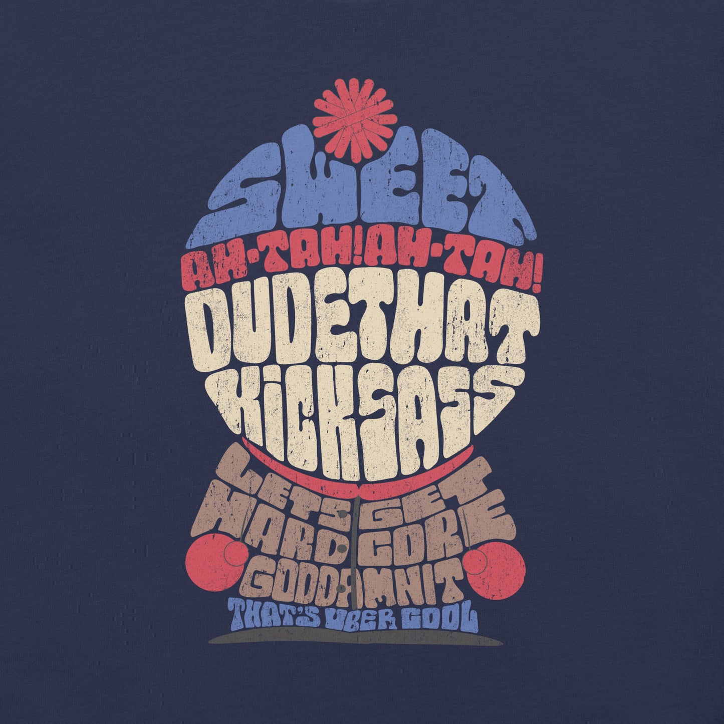 Close-up of South Park Stan quote artwork on cotton t-shirt