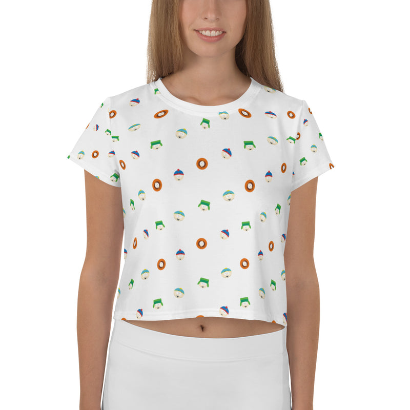 South Park Character Faces Women's All-Over Print Crop T-Shirt